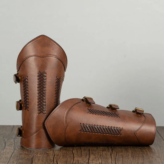Medieval PU Leather Buckle Arm Bracers, Knight LARP Retro Renaissance Arm Guards, One Size One Pair