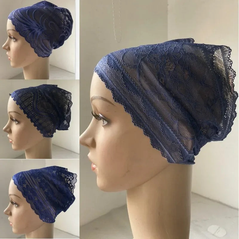 Full Cover Head Inner Cap Flower Lace Muslim Headscarf Islamic Headwear Underscarf Turban Indian Hat Pattern In Random