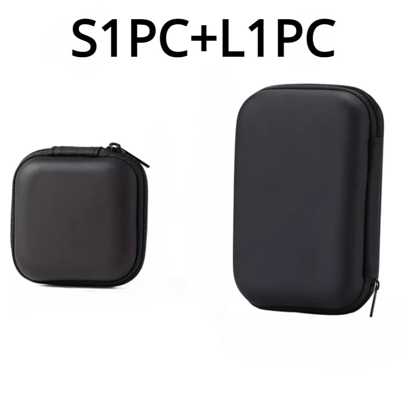 Black Hard Storage Bag Data Cable Earphones Keys Coins Jewelry Travel Portable Anti-collision Multifunctional Zipper Storage Bag