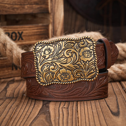 A casual, individual and retro belt, Western-style clothing accessory, metal buckle, PU belt, suitable for both men and women