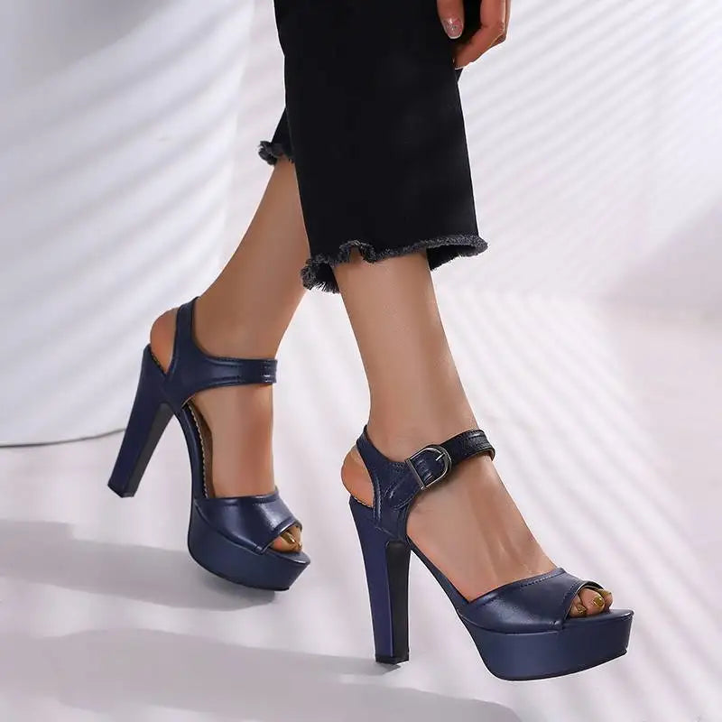 Women’s ORCHA LISA Peep Toe Chunky Heel Sandals – 12 cm Heel, 3 cm Platform, Plus Sizes 33 to 50