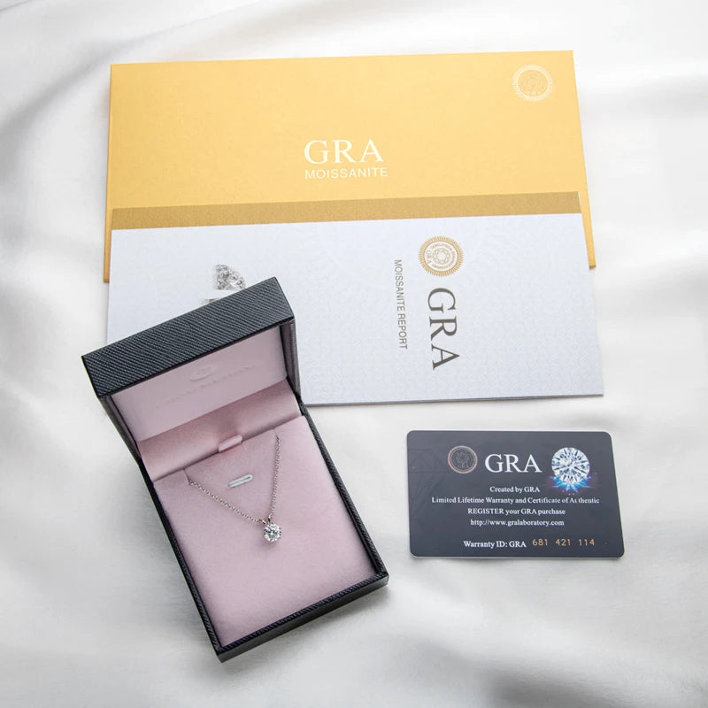 RAPRGOLD GRA Certified 0.5-5ct Moissanite Pendant Necklaces 925 Sterling Silver Solitaire Necklace Chain For Women Jewellry Gift