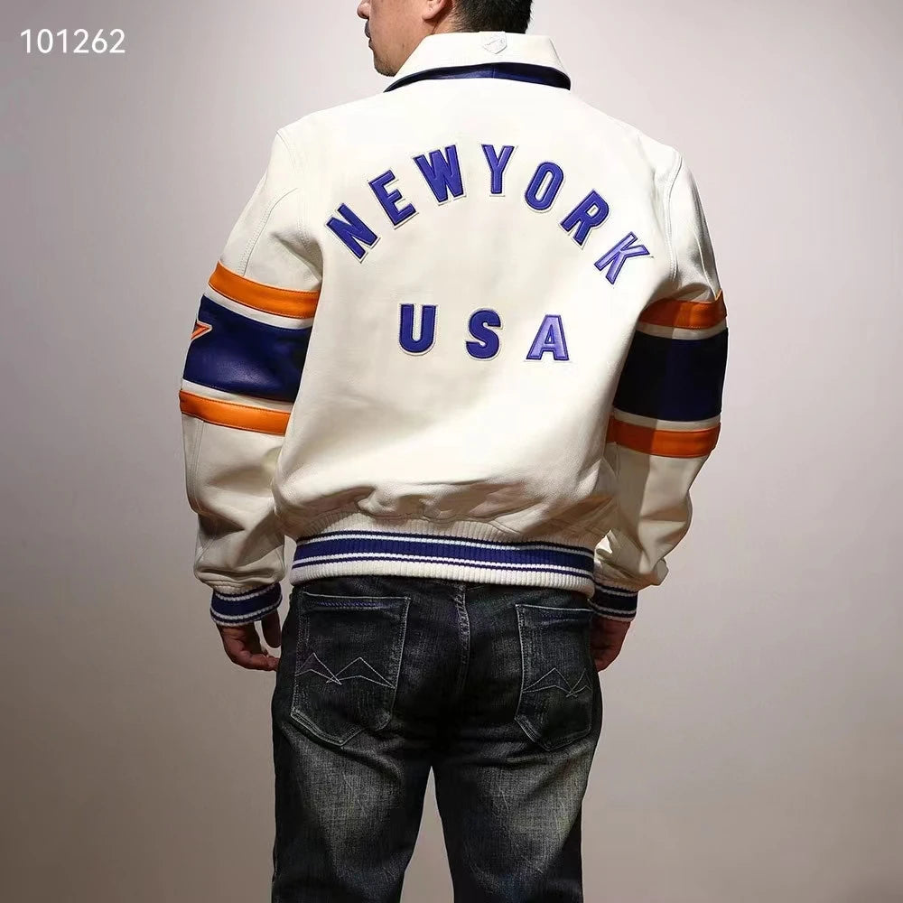 Men's Clothing Genuine Leather Jacket with American Size French Lamb Leather Embroidery Autumn Winter Classic Warm Casual Coat