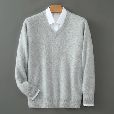 100% Pure Mink Cashmere Knitted Pullover Men's V-Neck Loose Large size Sweater Business Casual Warm Thick Bottoming Shirt Autumn