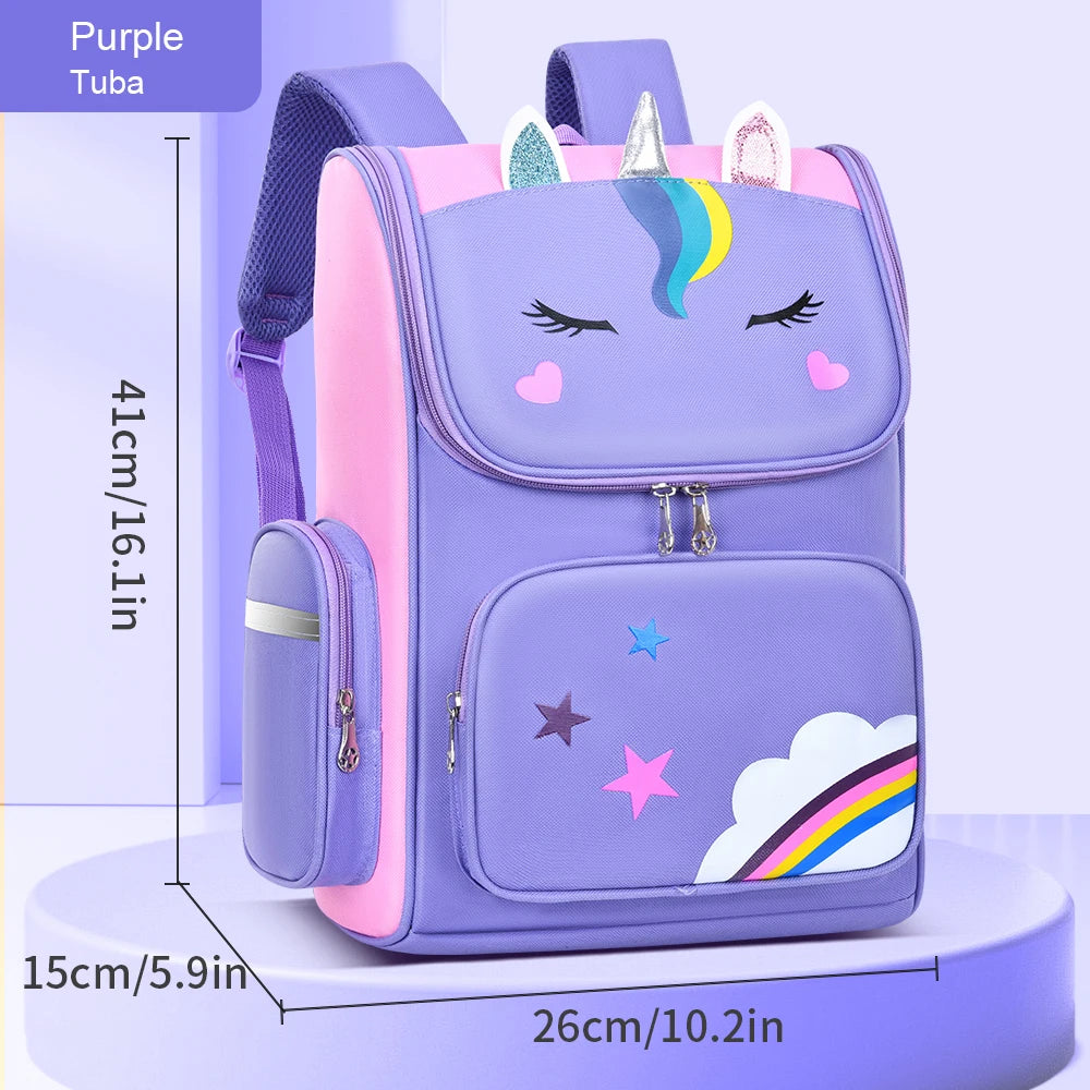 New CHILDREN'S Elementary School Students Schoolbag 6-12 Years Old Boys and Girls Shoulders Backpack 1-6 Grades Unicorn Cute Wat