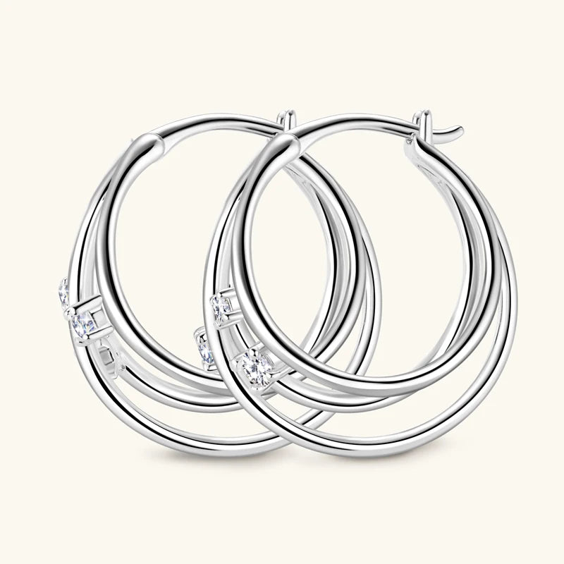 Lnngy Exquisite Multilayer Circle Earrings For Women 925 Sterling Silver Bling Moissanite Huggies Hoop Earring Fashion Jewelry