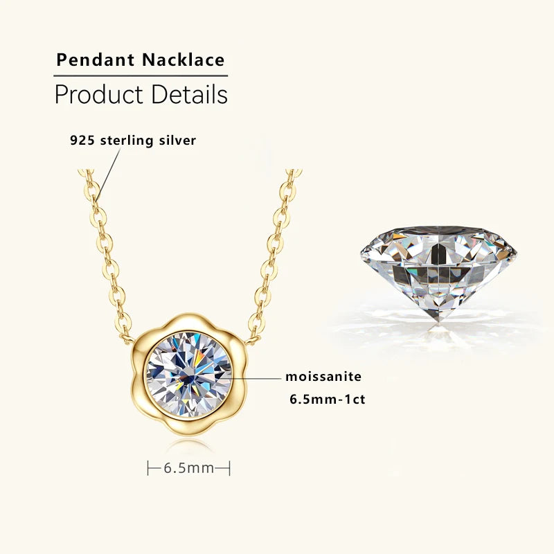 Lnngy GRA Certified D1.00CT Moissanite Necklace 925 Sterling Silver Flower Shape Pendant Necklace for Women Korean INS Jewelry