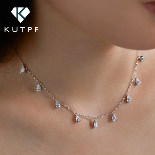 GRA Certified 0.5carat Pear Cut Moissanite Diamond Necklaces for Women 925 Sterling Silver Neck Chain Waterdrop Shape Choker
