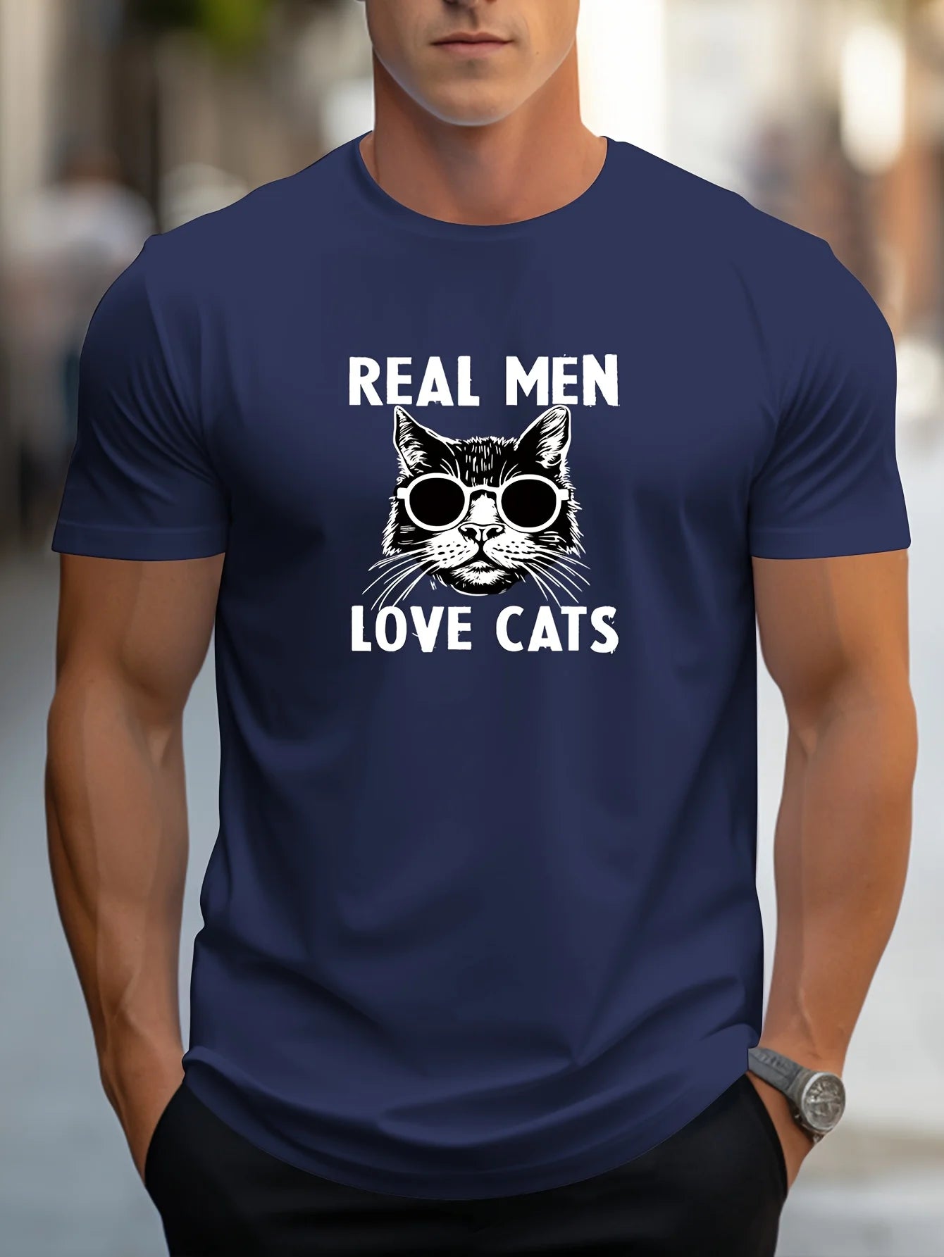 Men’s Summer 100% Cotton Casual T-Shirt,
“True Men Love Cats” Print | Loose Fit | Round Neck | Breathable Comfort