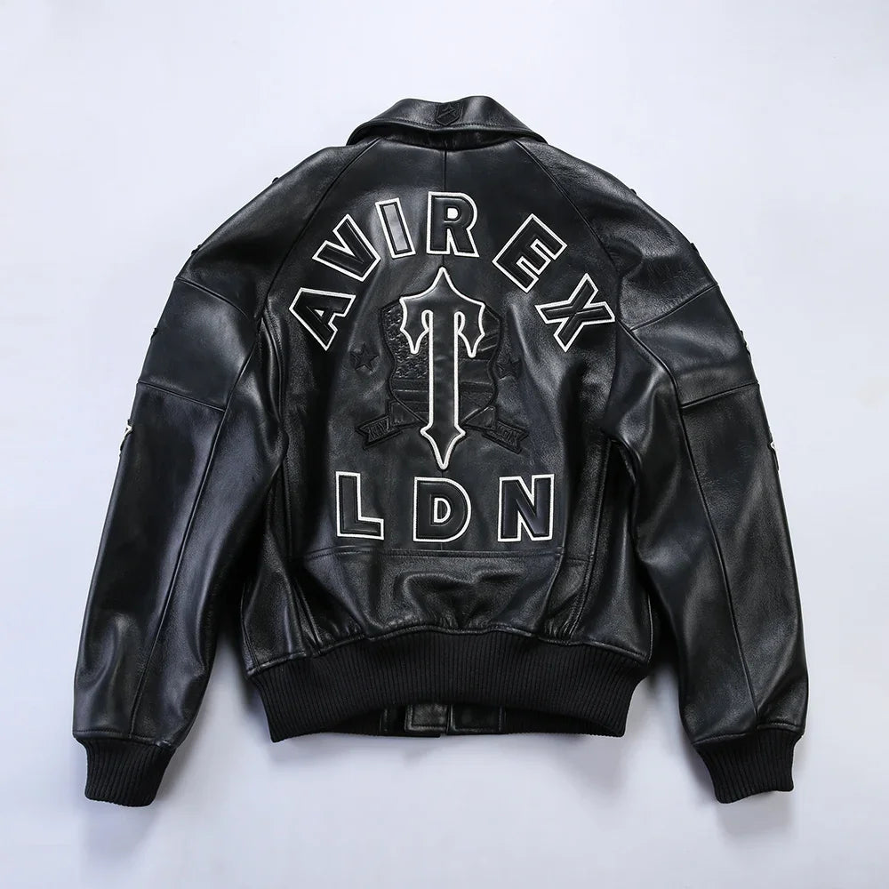 AVIREX Genuine French Lamb Leather Jacket Men's US Size Flight Suit Sports Casual Coat Tops