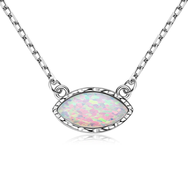 Lnngy 925 Certified Silver Chains Necklace Oval/Round/Marqusie Pear Cut White Opal Pendant Necklaces for Women Collar Mujer