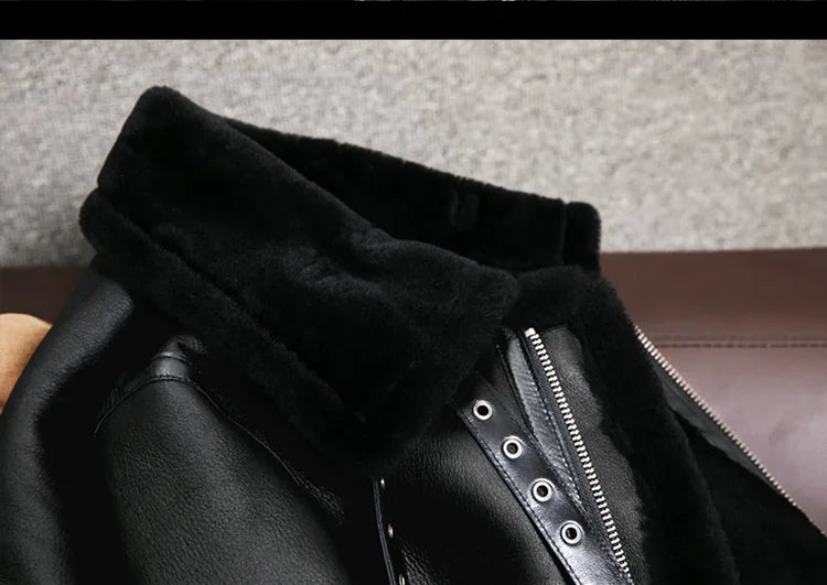 2023 New Genuine Sheepskin Leather Jacket Mens Plus Size Real Thick Sheepskin Natural Warm Coat