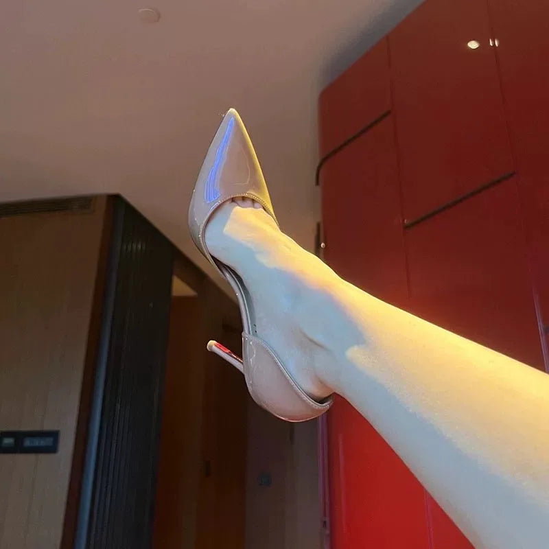 Women's heels 2025 Leather Luxury Pumps Red Bottom High Heels Pointed Toe High Heels Elegant Stiletto Party Ladies Shoes Woman