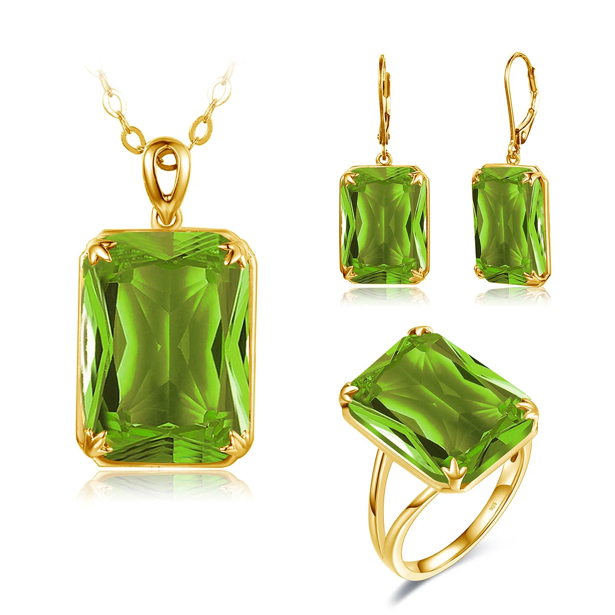 Classic Jewelry Sets for Women 18K Gold Plated Aquamarine Ring Earrings Pendant Silver 925 Anniversary Wedding Quality Gifts
