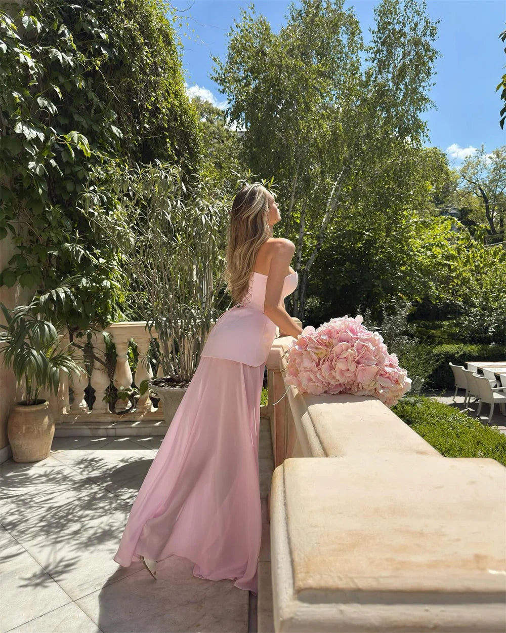 Mila Pink Sweetheart Neck Customized Party Dresses Sleeveless Side High Split Prom Dresses Lace-Up Floor-Length Evening Dresses