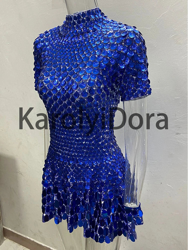 Sexy Black Shell Sequins Mini Dress Nightclub Dance High Quality Performance Clothing Bodysuit Birthday Red Dresses