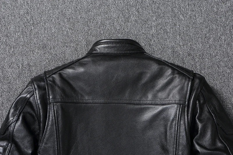 Men's Natural Leather Jacket First Layer Calfskin Stand Collar Motorcycle Jacket Retro Brown Cowhide Jacket Men‘s Biker Clothes