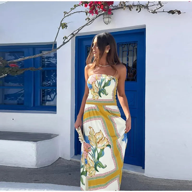 Strapless Floor Dress – Elastic High Waist Pleated -Summer  Edition