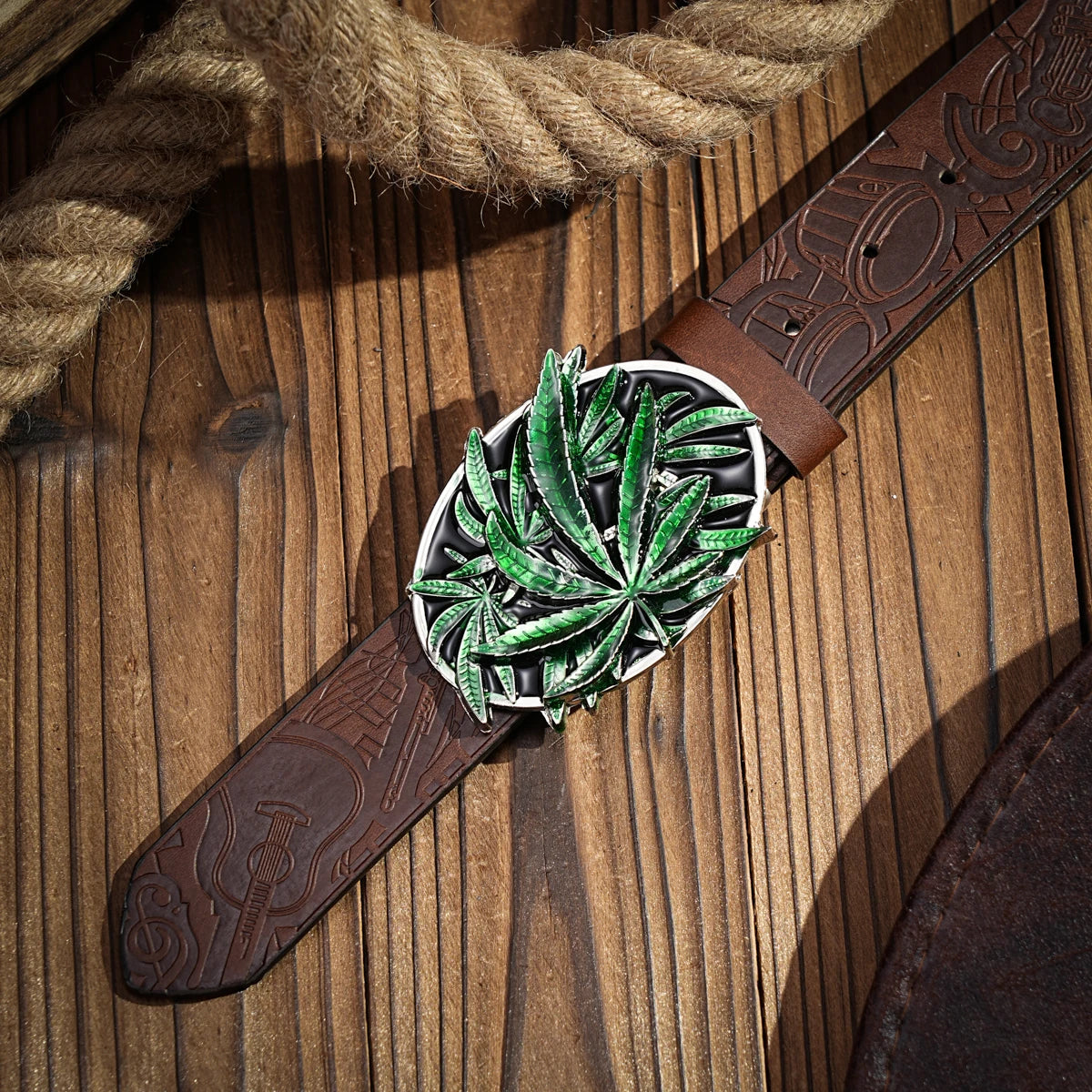 Western denim PU Belt - men's decorative printed carved denim waistband