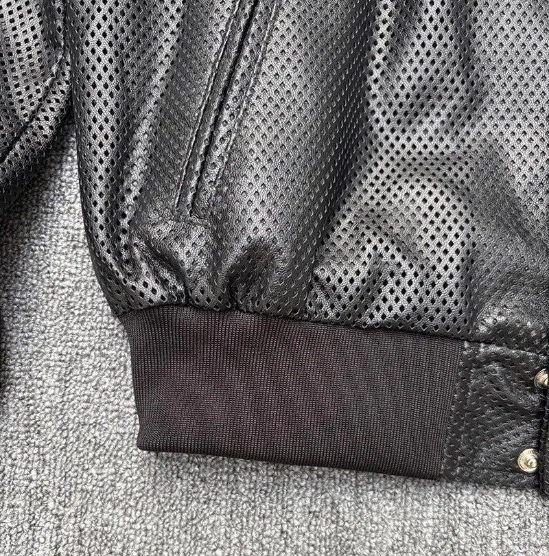 Spring Mens Genuine Leather Coat Breathable Single Breasted Stand Collar Loose Fit Bomber Jacket Real Sheepskin Casual Outerwear