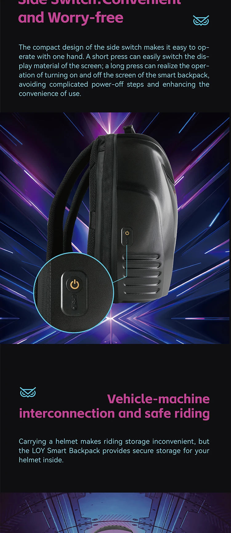 حقيبة ظهر تراف LED للرجال ذات هيكل صلب وخوذة لركوب الدراجات النارية وحقيبة ظهر للنساء للسفر والعمل والمدرسة وحقيبة ظهر للكمبيوتر المحمول