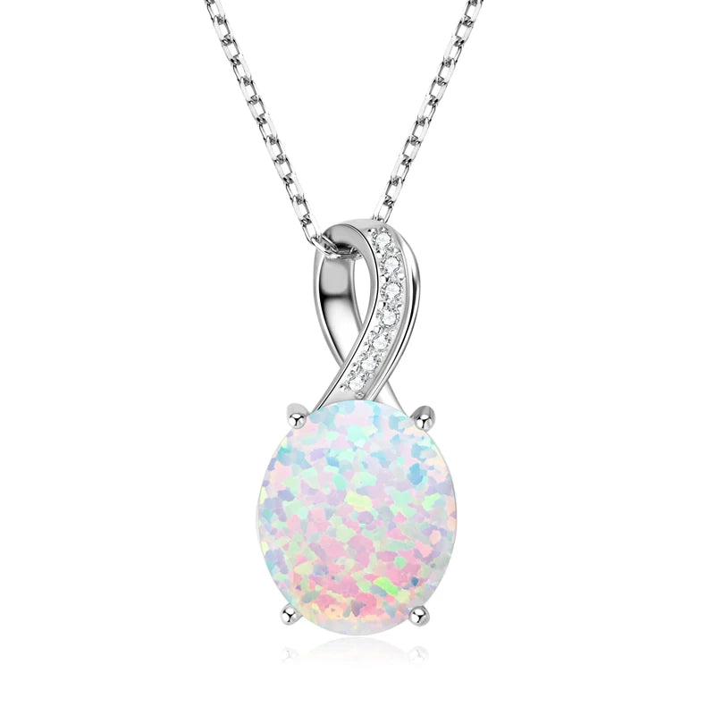 Lnngy 925 Certified Silver Chains Necklace Oval/Round/Marqusie Pear Cut White Opal Pendant Necklaces for Women Collar Mujer