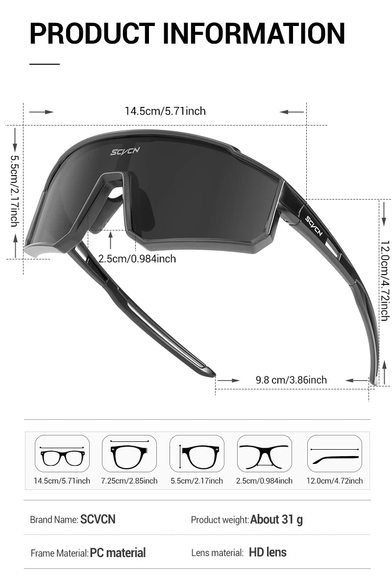 SCVCN Outdoor Cycling Sunglasses Men MTB Road Driving Bike Glasses Sports Mountain Climbing Women Bicycle Cycling UV400 Goggles