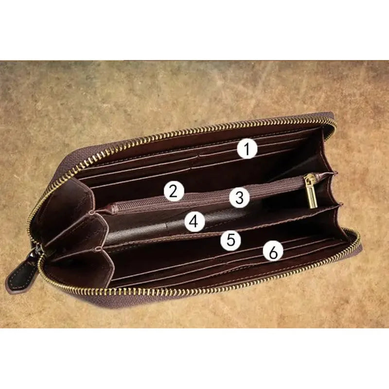 MOTAORA Women's Genuine Leather Long Wallet Retro Vintage Cowhide Bifold Card Holder Phone Purse Handmade Zipper Coin Pocket