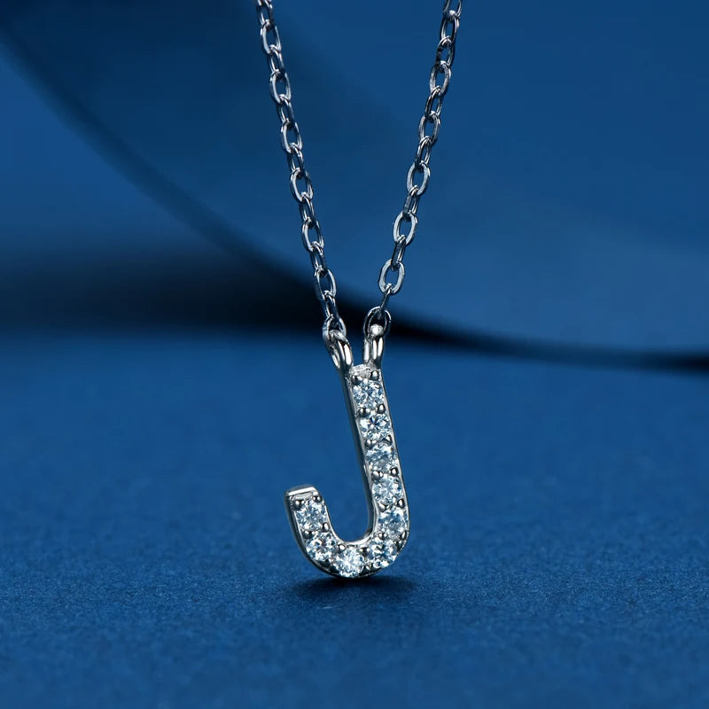 Lnngy Colar Prata 925 Sterling Silver A-Z Alphabet Pendant Necklaces Initial Letter 1.4MM Moissanite Necklace for Birthday Gift