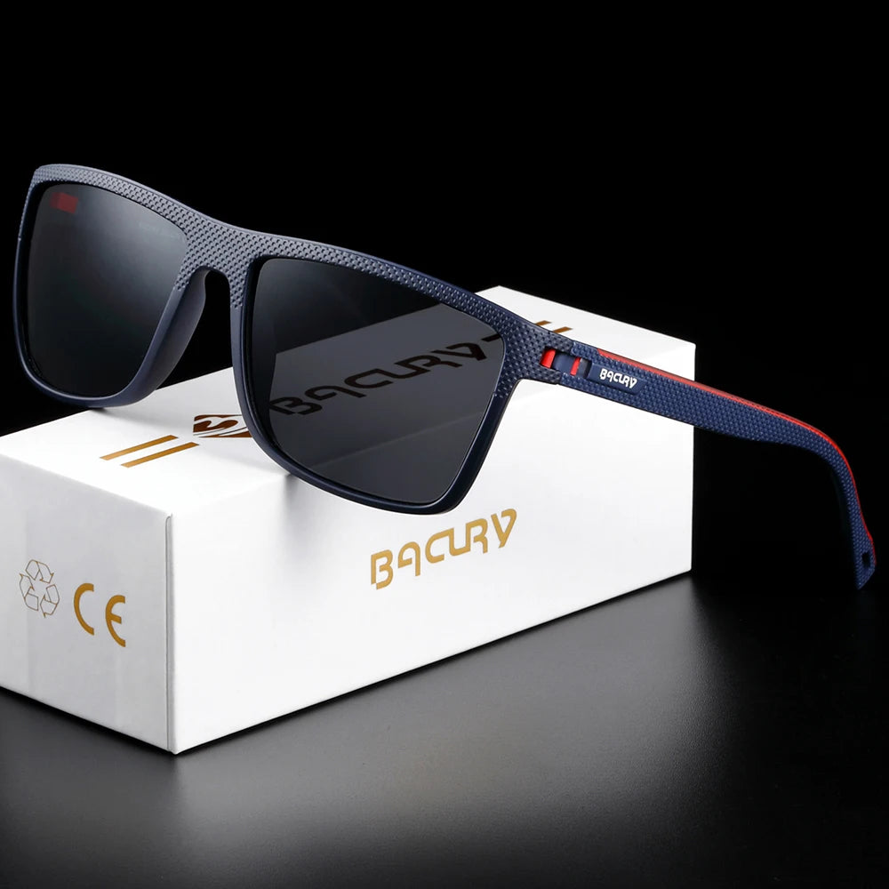 BACURY Brand Original Polarized Men Sunglasses TR90 Square Comfortable Driving Finishing Hiking Sun Glasses Women Eyewear