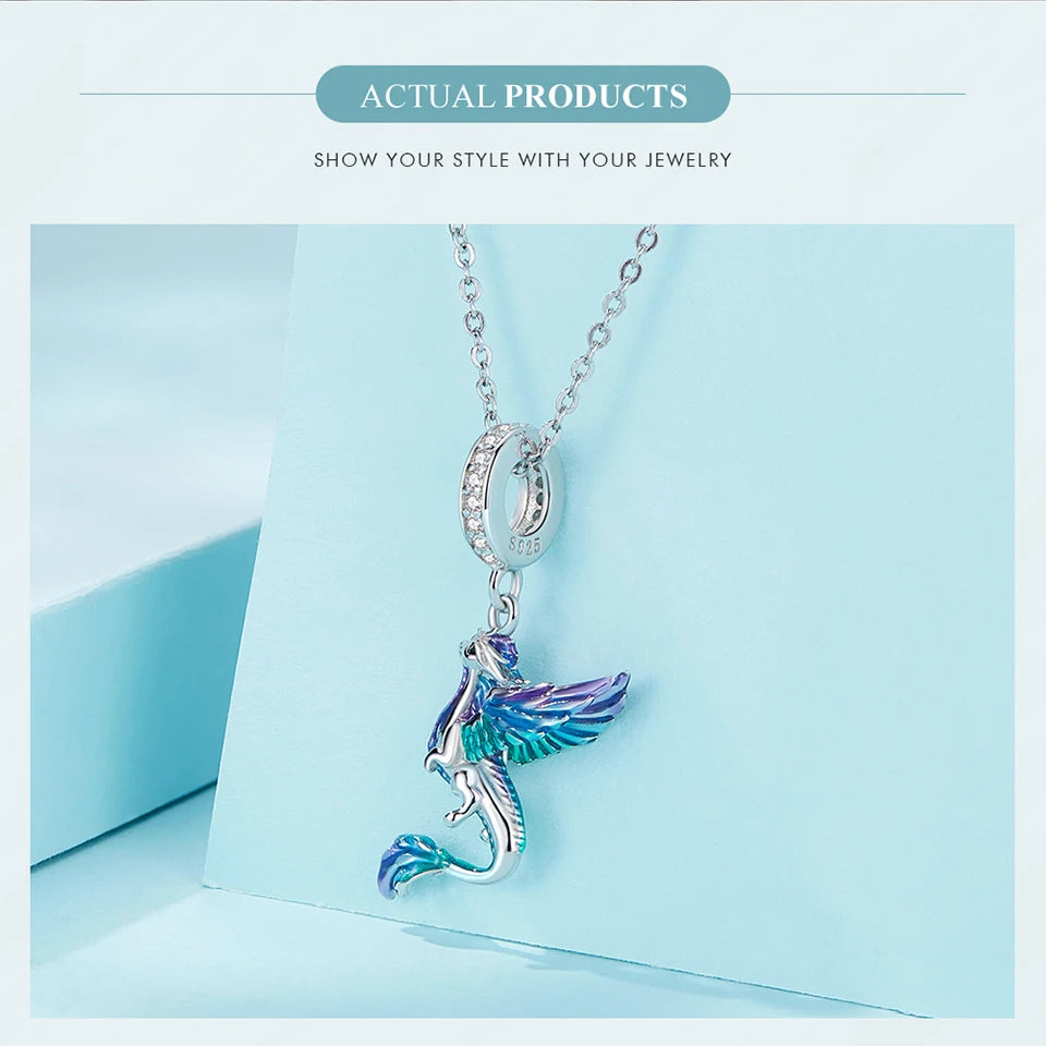 Bamoer  925 Sterling Silver Phoenix Pendant Dragon Charms Enamel Process Plated Platinuma Fit Women DIY Bracelet Fine Jewelry