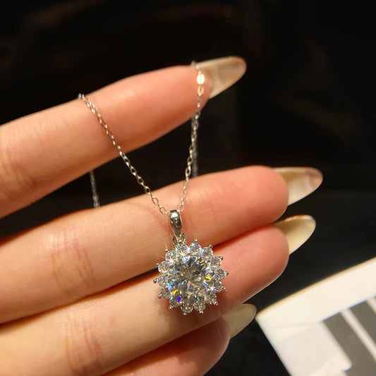 GRA 3-5CT Luxury Sunflower Certified Moissanite Diamond Pendant Necklace For Women Real 925 Sterling Silver Wedding Fine Jewelry