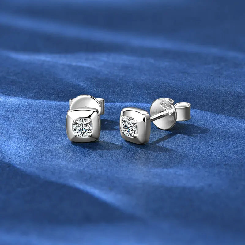 Lnngy 925 Sterling Silver Square Shape Stud Earrings Certified GRA 3mm Moissanite Earring for Women Korean INS Mini Jewelry Gift