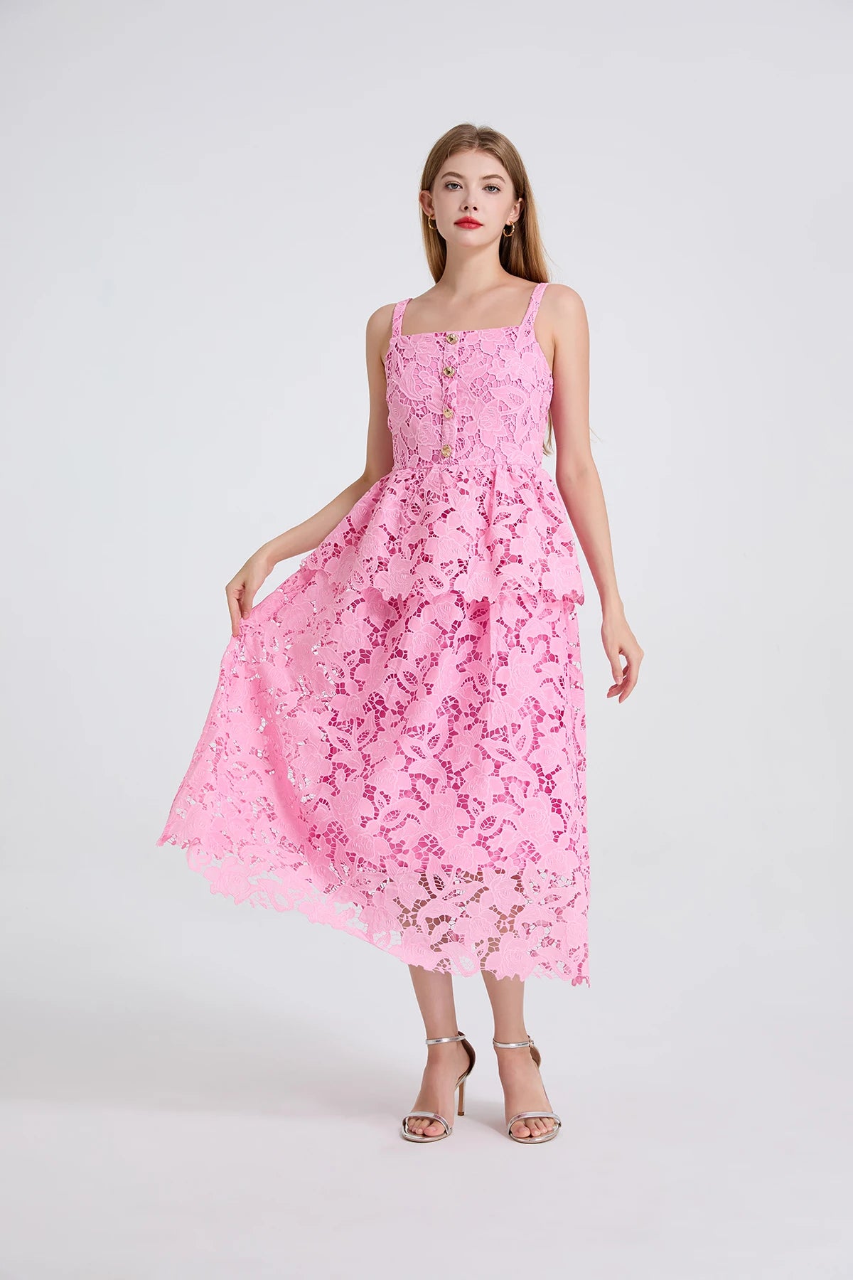 Women's Dress New Flower Embroidery Square Collar Long Dresses for Summer 2025 Backless Sleeveless Midi Dresses Party Dresses