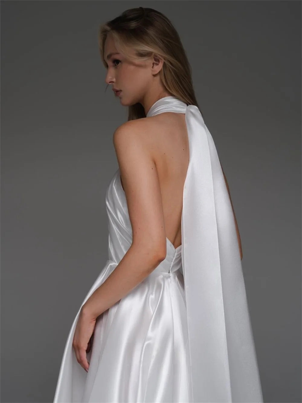Mila Halter Neck A-Line Backless Wedding Dresses 2025 Side High Split Chic Evening Dresses Floor-Length Customized Party Dresses