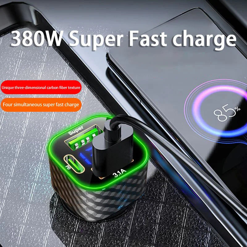 Xiaomi USB C Car Phone Charger Dual PD 4 in 1 with Voltage Display Super Fast Charge Adapter for iPhone Xiaomi Oppo Vivo Samsung