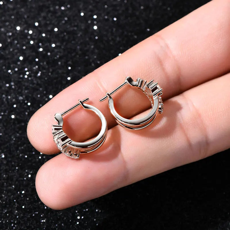 Lnngy Sparkling 4MM&2MM Moissanite Earring Original 925 Sterling Silver Hoop Earrings For Women Girls Korean INS Jewelry Gifts