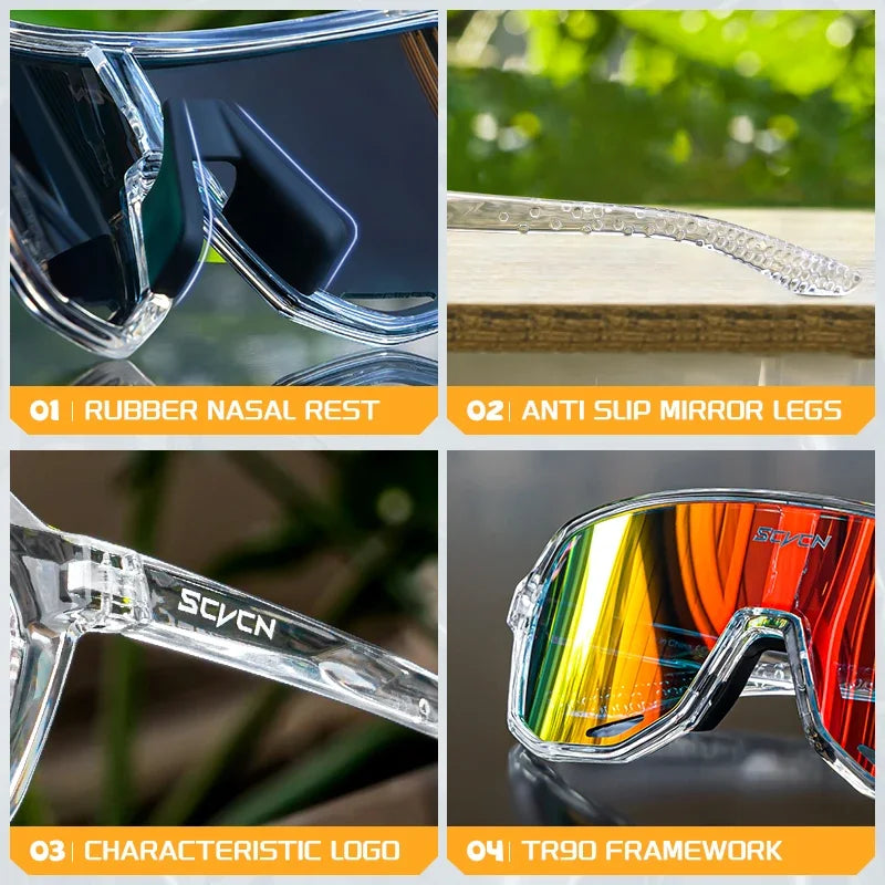 Scvcn Fashion Sunglasses for Men Sun Mountain Bike Road Bicycle Eyewear Goggles Sports UV400 MTB Photochromic Cycling Glasses