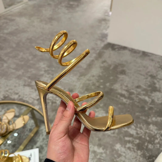 Ankle Snake Wrap High Heel Sandals Open Toe Stilettos Sexy Woman Summer Mixed Colors Banquet Dress Shoes