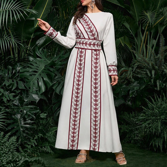 Rafiah Women's Dresses 2025 Long Sleeve Round-Neck Digital Print Arabic Style Dress Long Party Dresses