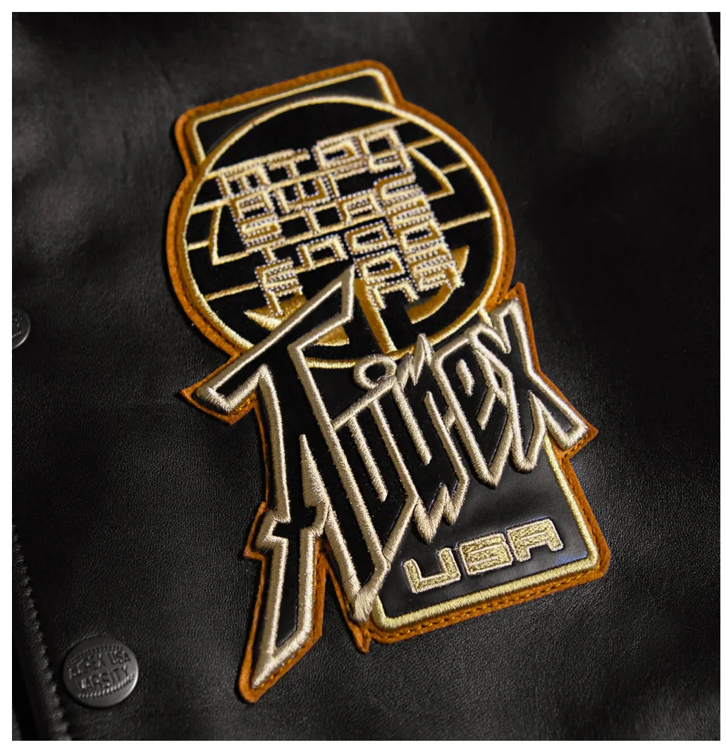 AVIREX fall new jacket men's European antique sheepskin jacket LIMITED EDITION TWIN DRAGON JACKET casual leather jacket tops