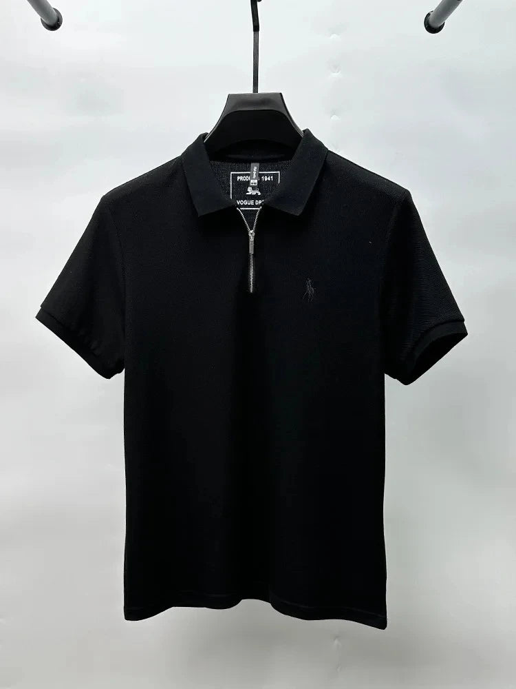 High end brand embroidered men's short sleeve half zip polo shirt short sleeve summer breathable business casual Paul T-shirt