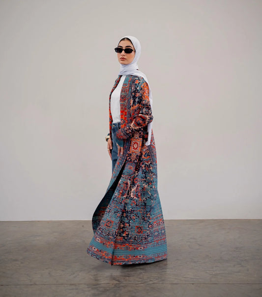 KAF Women Abaya 2025 New Retro Printing Cardigan Lace-up Design Loose Large Size Fashion Female ABaya Festival Dress