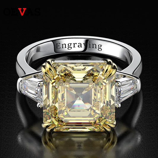 925 Sterling Silver Square Gemstone Ring – Citrine & Zircon Wedding/Engagement Design