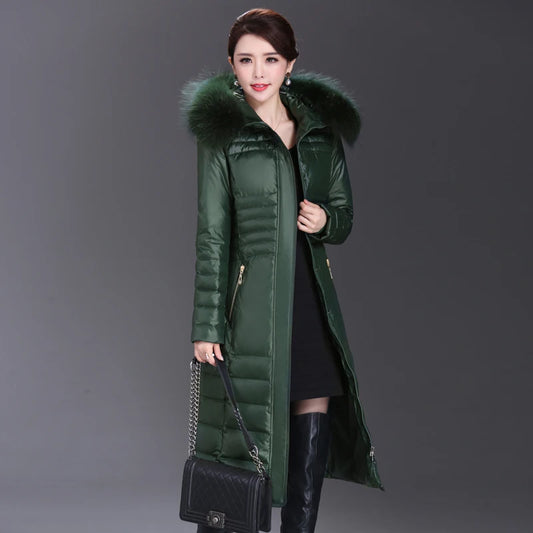 Shengyu Boya Middle-Aged and Elderly Over-The-Knee Long down Jacket Women's Jacket Thickeneded Mother's Fitted Jacket New Style
