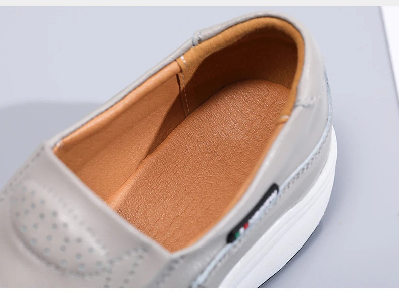 Women’s Genuine Leather Platform Loafers – Orthopedic Slip-On Casual Flats