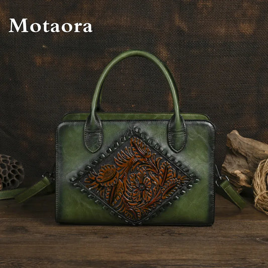 MOTAORA 2025 Vintage Leather Handbag Women Anti-Theft Shoulder Bag with Embossed Pattern, Mother's Day Gift Purse for Daily Use