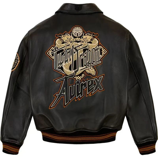 AVIREX High Quality Genuine Sheepskin Coat Men's US Size Classic Varsity Jacket Natural Leather Flight Suit Lapel Outerwear
