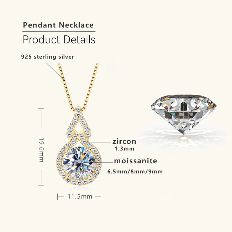 Lnngy Test GRA Passed 1ct/2ct/3ct Moissanite Necklace 925 Sterling Silver Gourd Shaped Pendant Necklaces For Women 2025 Jewelry
