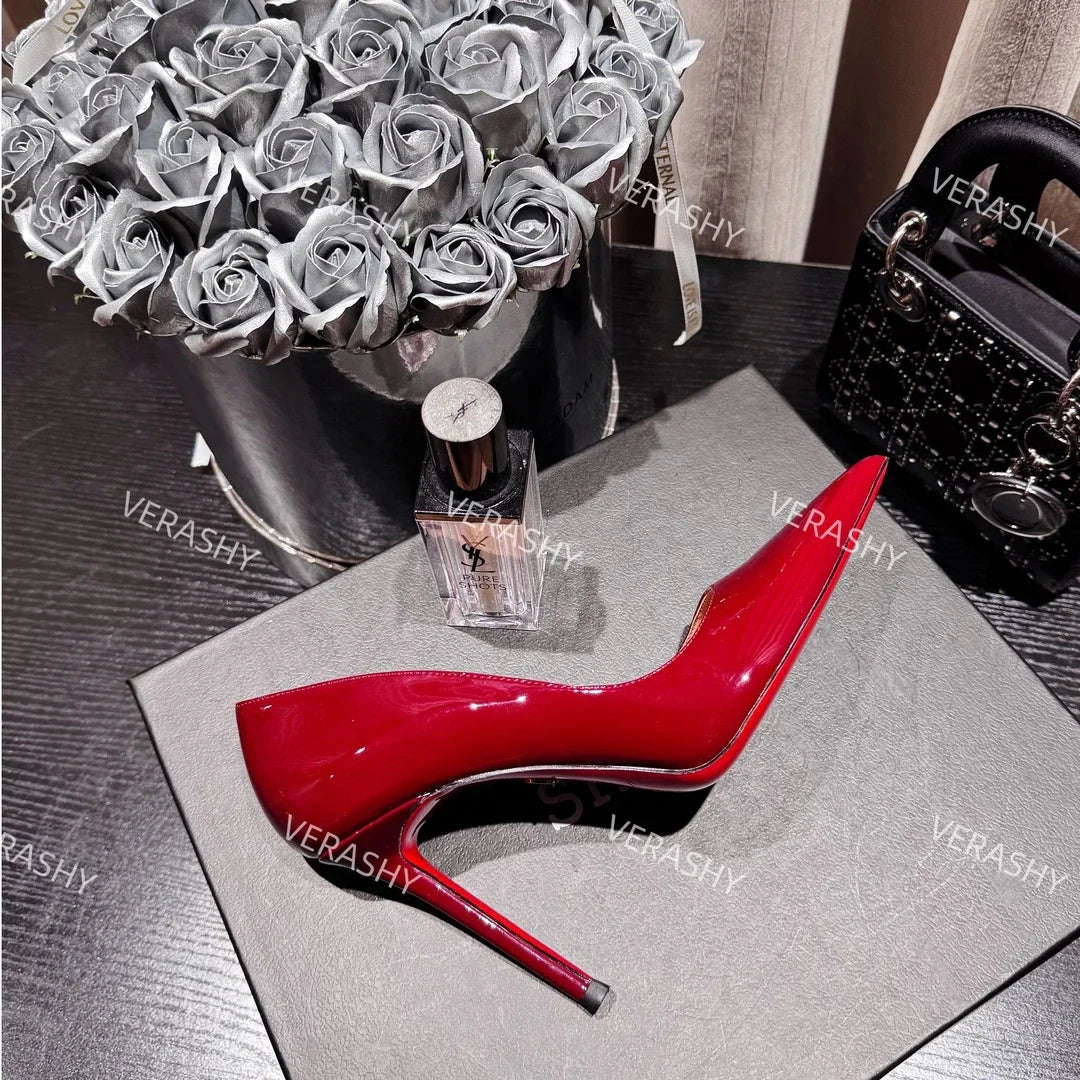 Women's heels 2025 Leather Luxury Pumps Red Bottom High Heels Pointed Toe High Heels Elegant Stiletto Party Ladies Shoes Woman